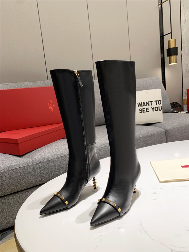 Va1e*ntin0 studded heeled calfskin knee-high boots