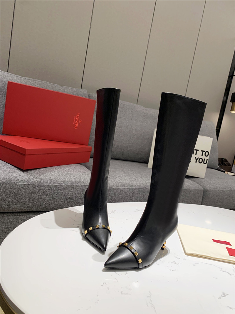 Va1e*ntin0 studded heeled calfskin knee-high boots