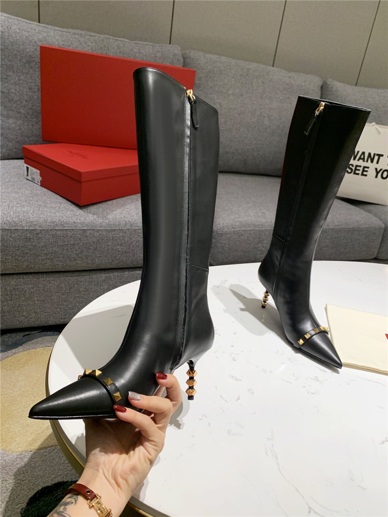 Va1e*ntin0 studded heeled calfskin knee-high boots