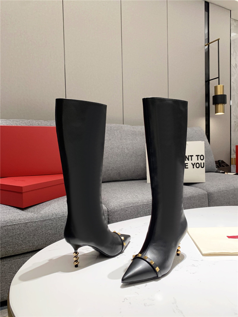 Va1e*ntin0 studded heeled calfskin knee-high boots