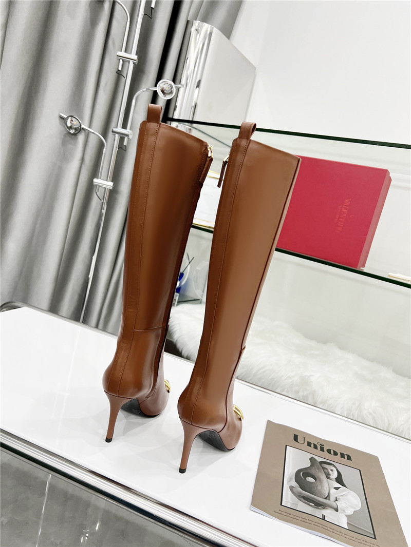 Va1e*ntin0 vlogo heeled brown calfskin knee-high boots