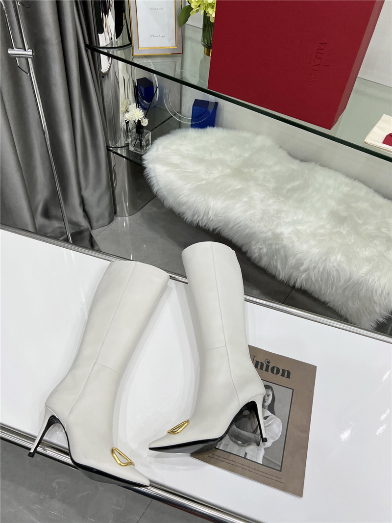 Va1e*ntin0 vlogo heeled white calfskin knee-high boots