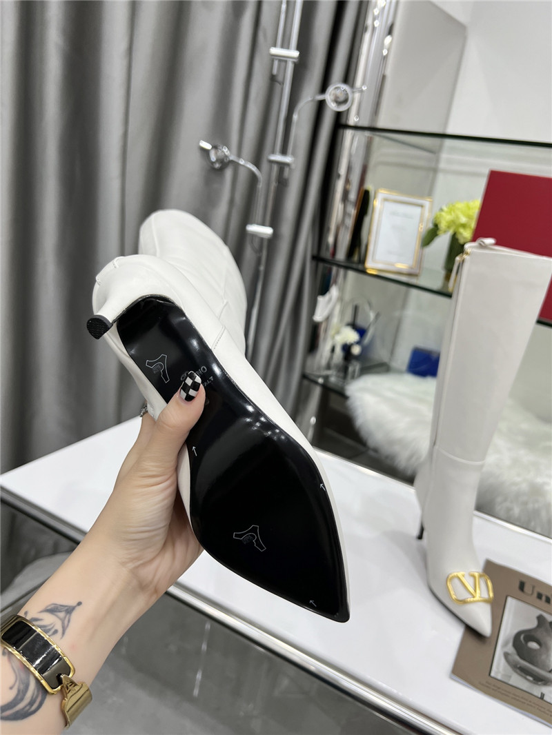 Va1e*ntin0 vlogo heeled white calfskin knee-high boots