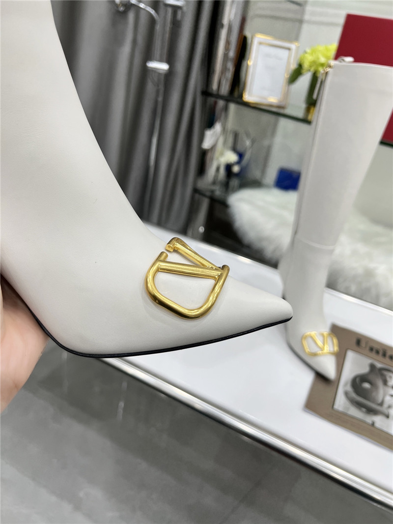 Va1e*ntin0 vlogo heeled white calfskin knee-high boots