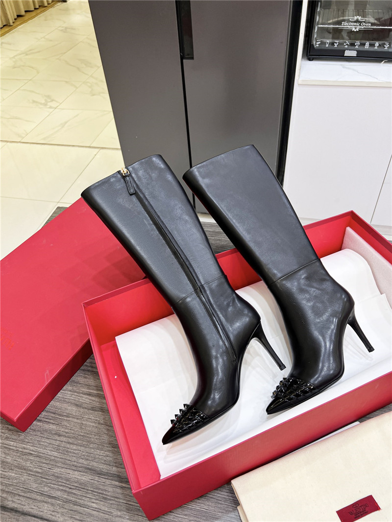 Va1e*ntin0 garavani black shiny stud tall boots