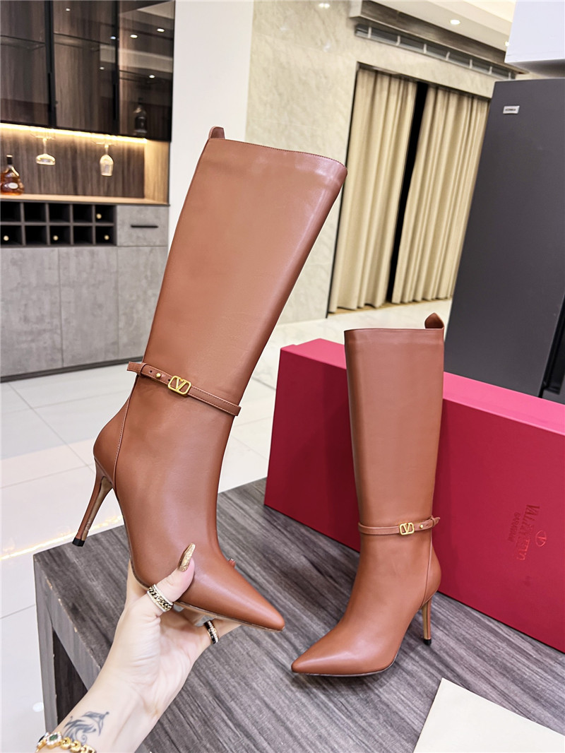 Va1e*ntin0 brown heeled leather knee-high boots