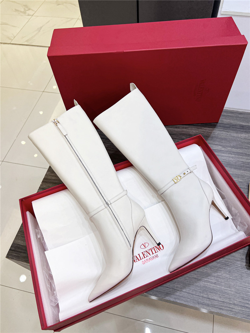 Va1e*ntin0 white heeled leather knee-high boots