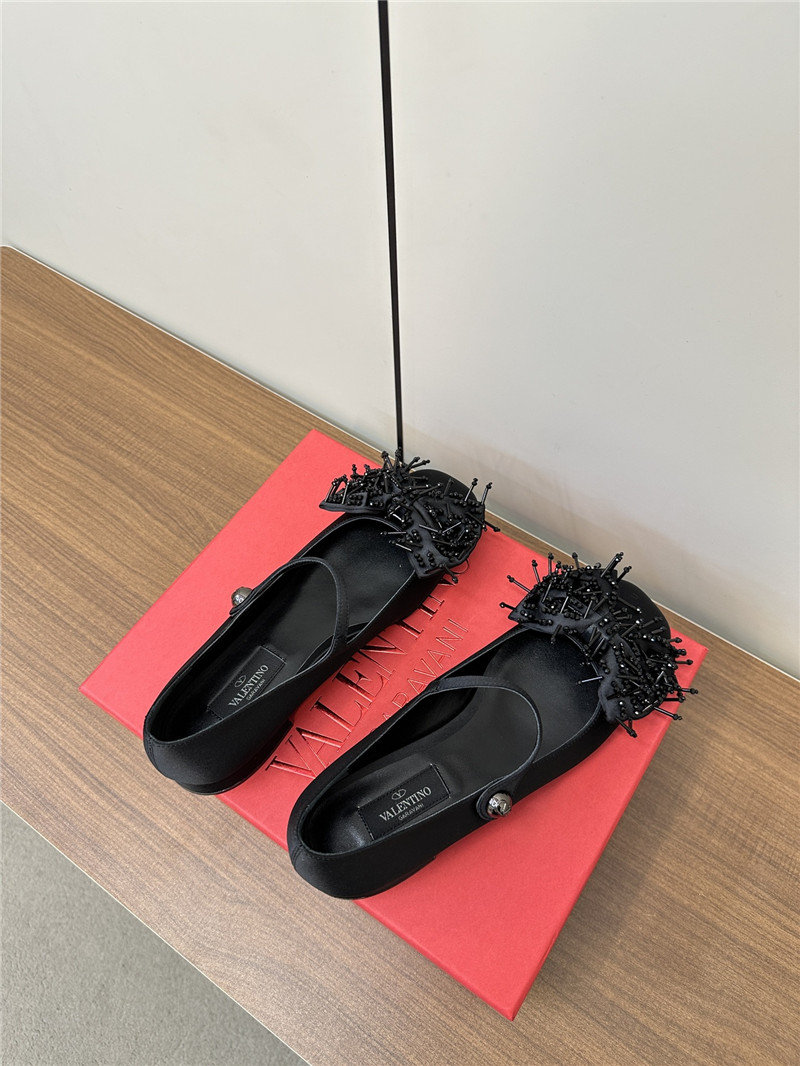 Va1e*ntin0 garavani black fringed bow ballerinas