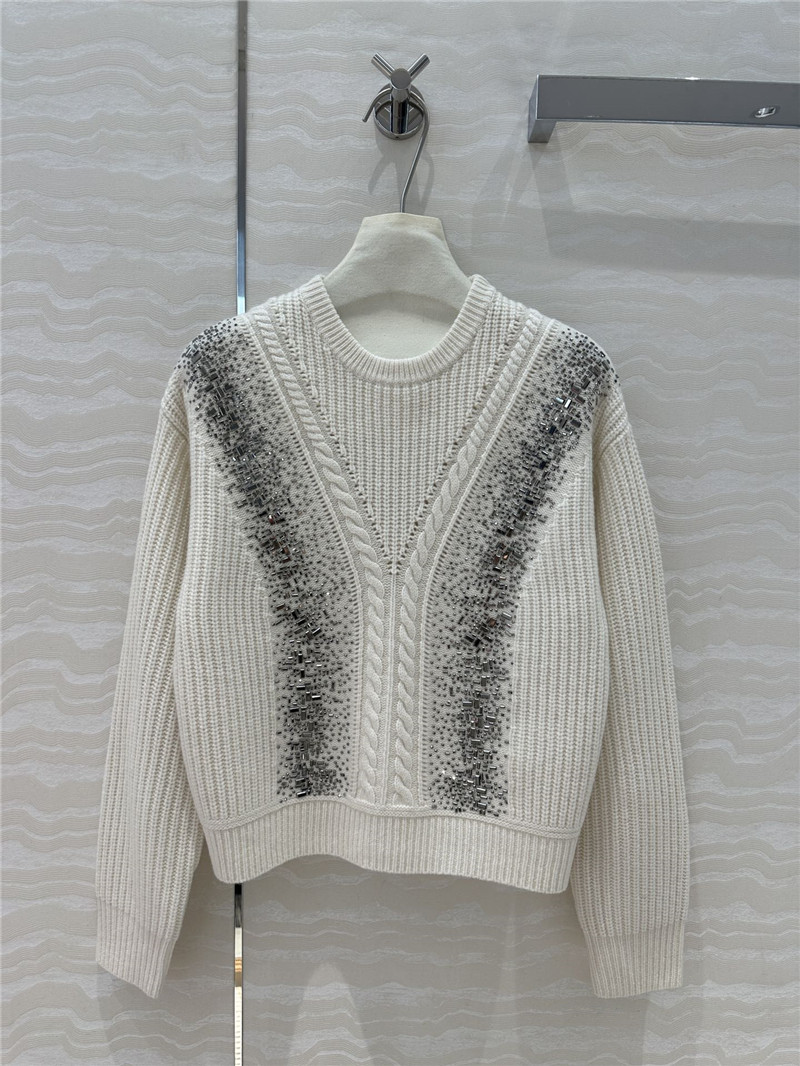 Vanitoo Embellished Rib Knit Sweater in White