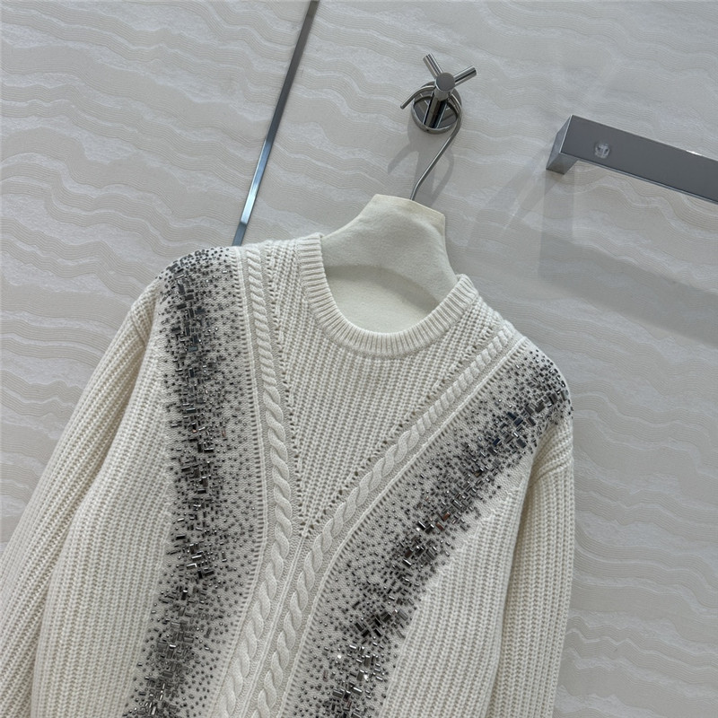 Vanitoo Embellished Rib Knit Sweater in White