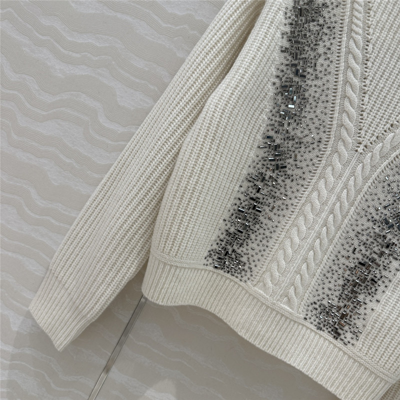 Vanitoo Embellished Rib Knit Sweater in White