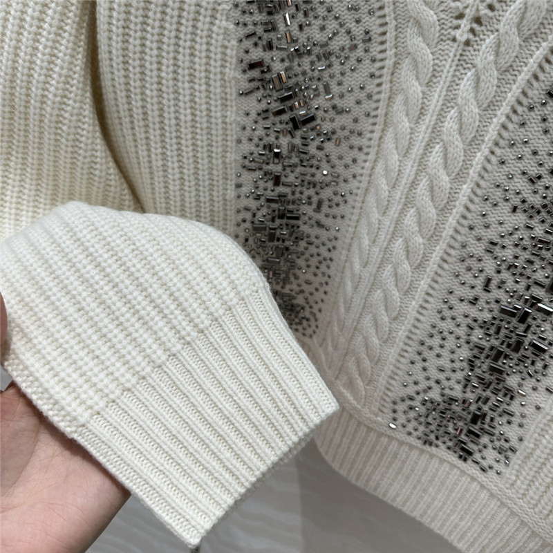 Vanitoo Embellished Rib Knit Sweater in White