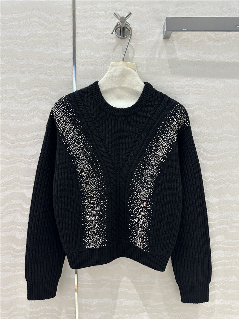 Vanitoo Embellished Rib Knit Sweater Black