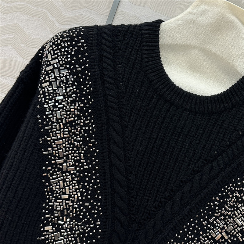 Vanitoo Embellished Rib Knit Sweater Black