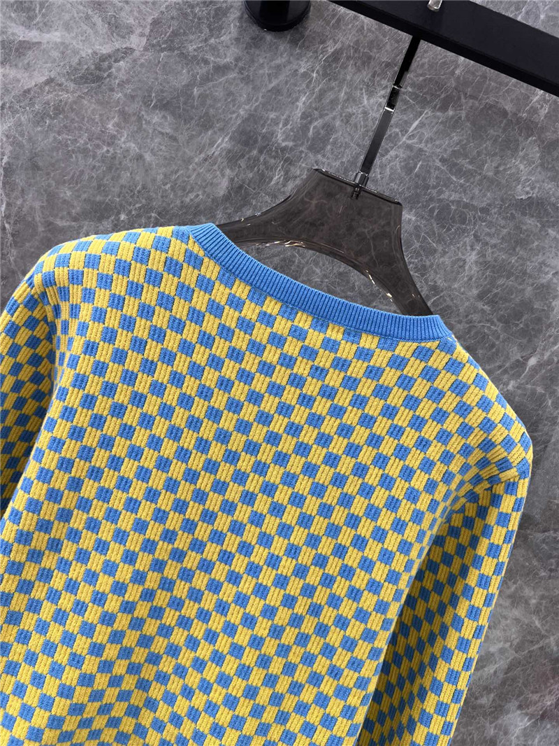 LV Damier Cropped Cardigan in Blue/Yellow