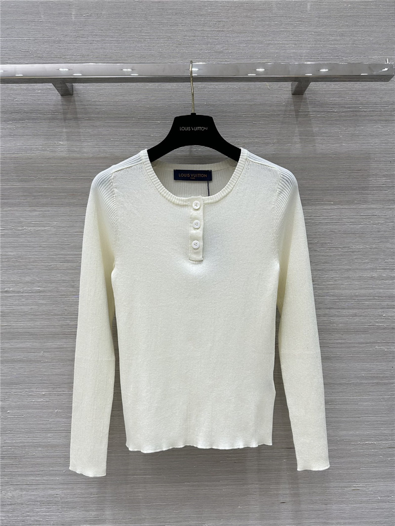 LV Long Sleeve Linen-Knit Top White