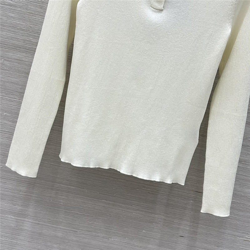 LV Long Sleeve Linen-Knit Top White