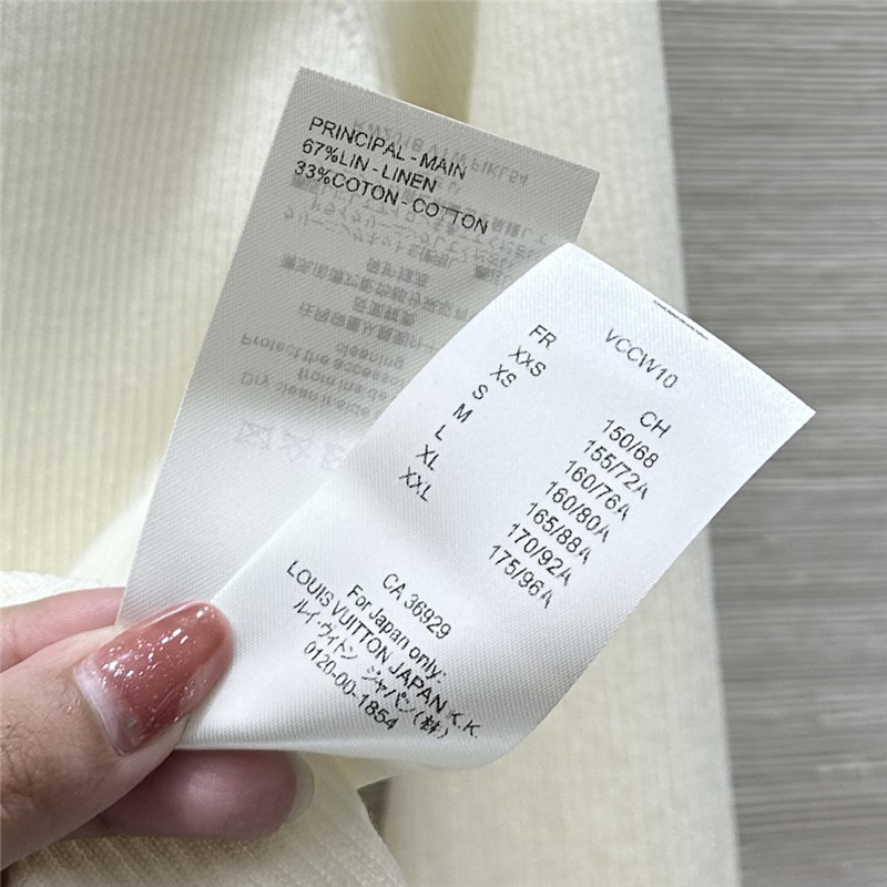 LV Long Sleeve Linen-Knit Top White