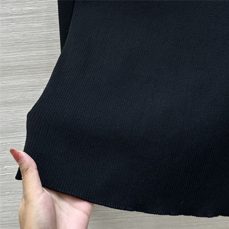 LV Long Sleeve Linen-Knit Top in Black