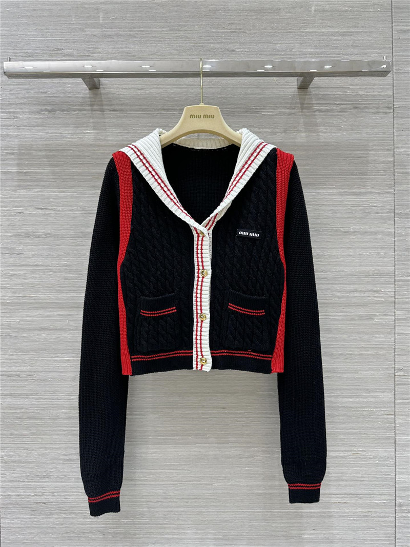 Miu Miu Sailor Collar Cardigan Black