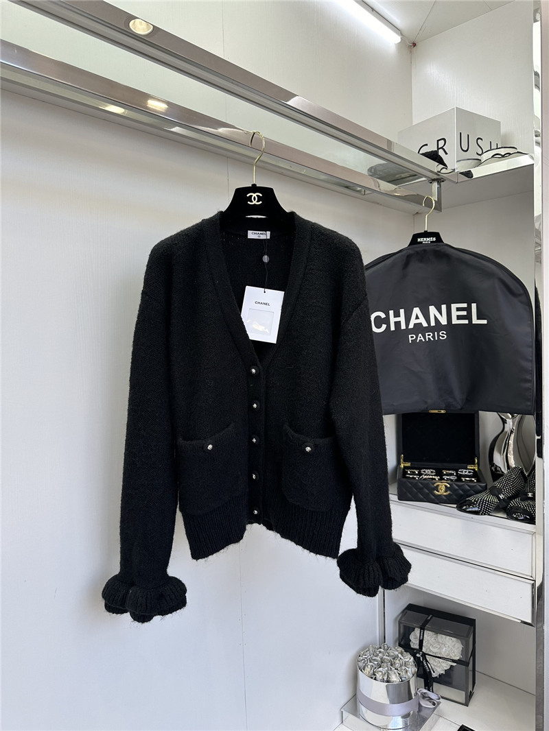 Ch**el white v-neck cardigan with floral cuffs