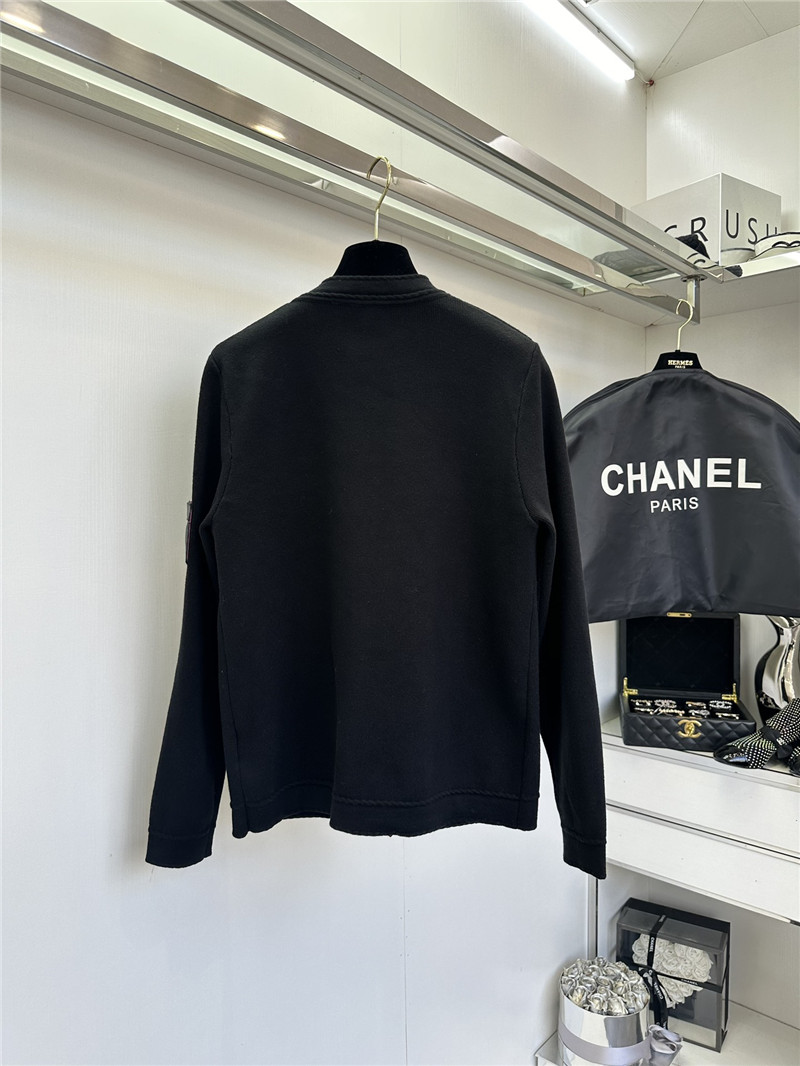 Ch**el white crewneck cardigan with leather pocket