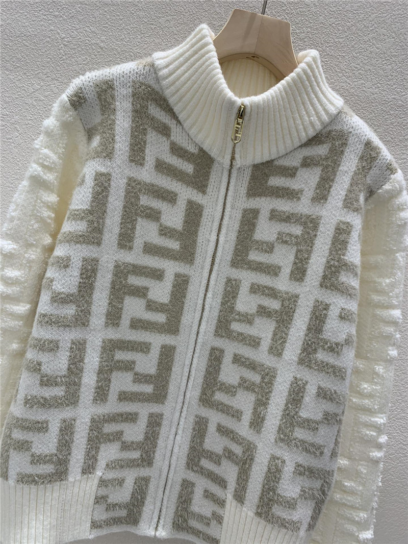 F**di ff jacquard zip-up cardigan white
