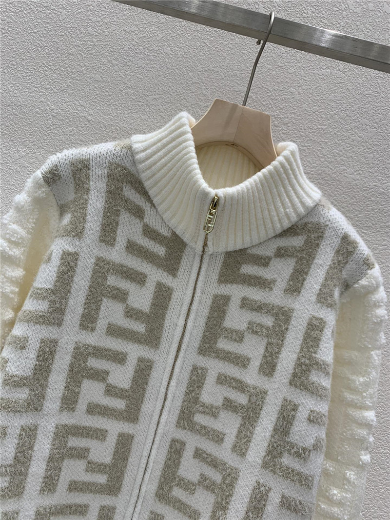 F**di ff jacquard zip-up cardigan white