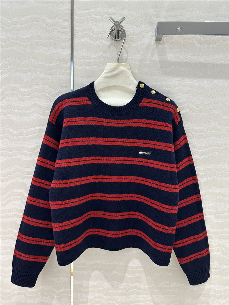 Miu Miu Striped Wool Sweater Red/Navy