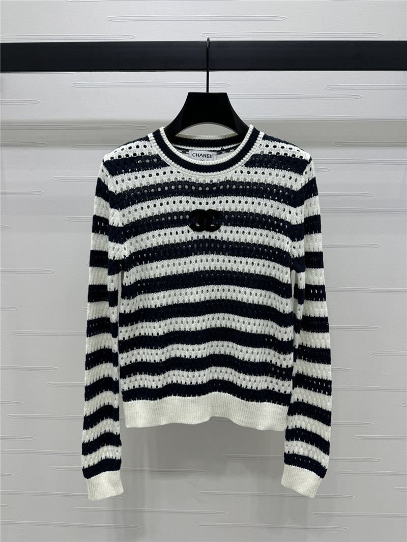 Ch**el hollow stripe black & white sweater