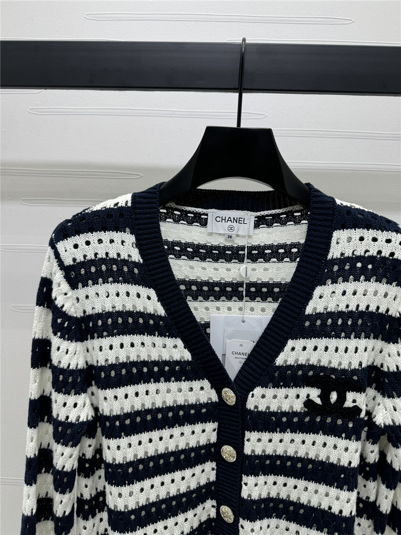 Ch**el hollow stripe black & white cardigan