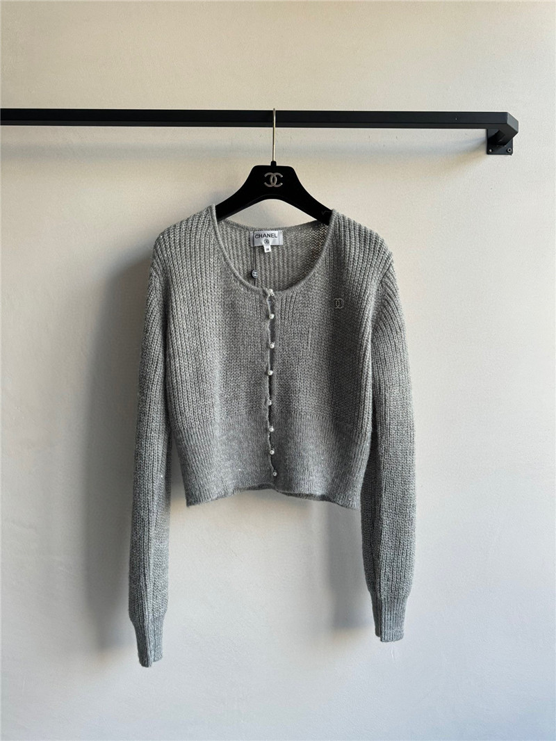 Ch**el pearl buttons rib cardigan grey