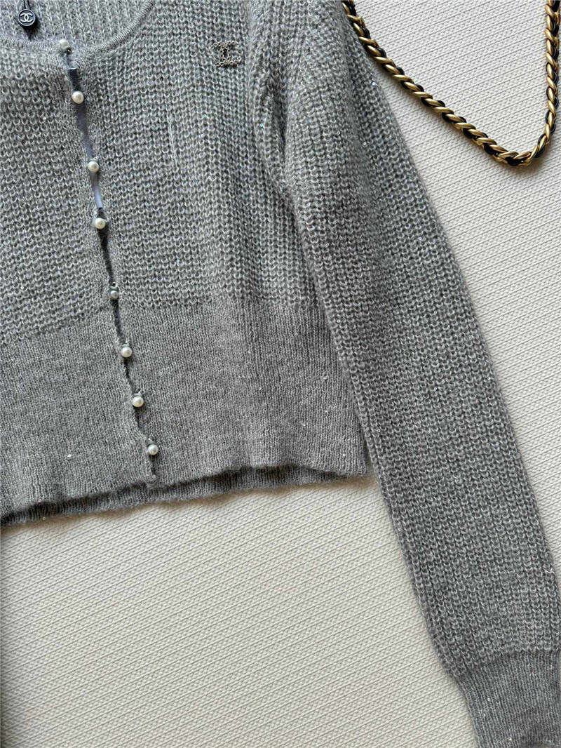 Ch**el pearl buttons rib cardigan grey