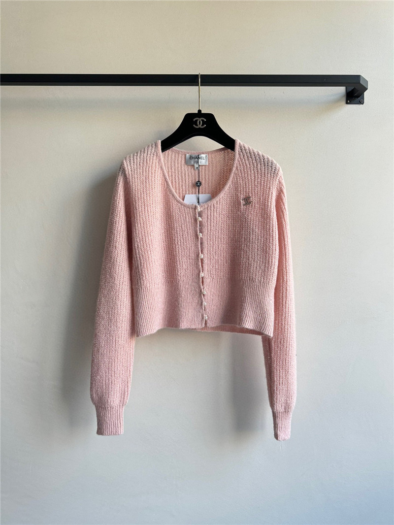 Ch**el pearl buttons rib cardigan pink