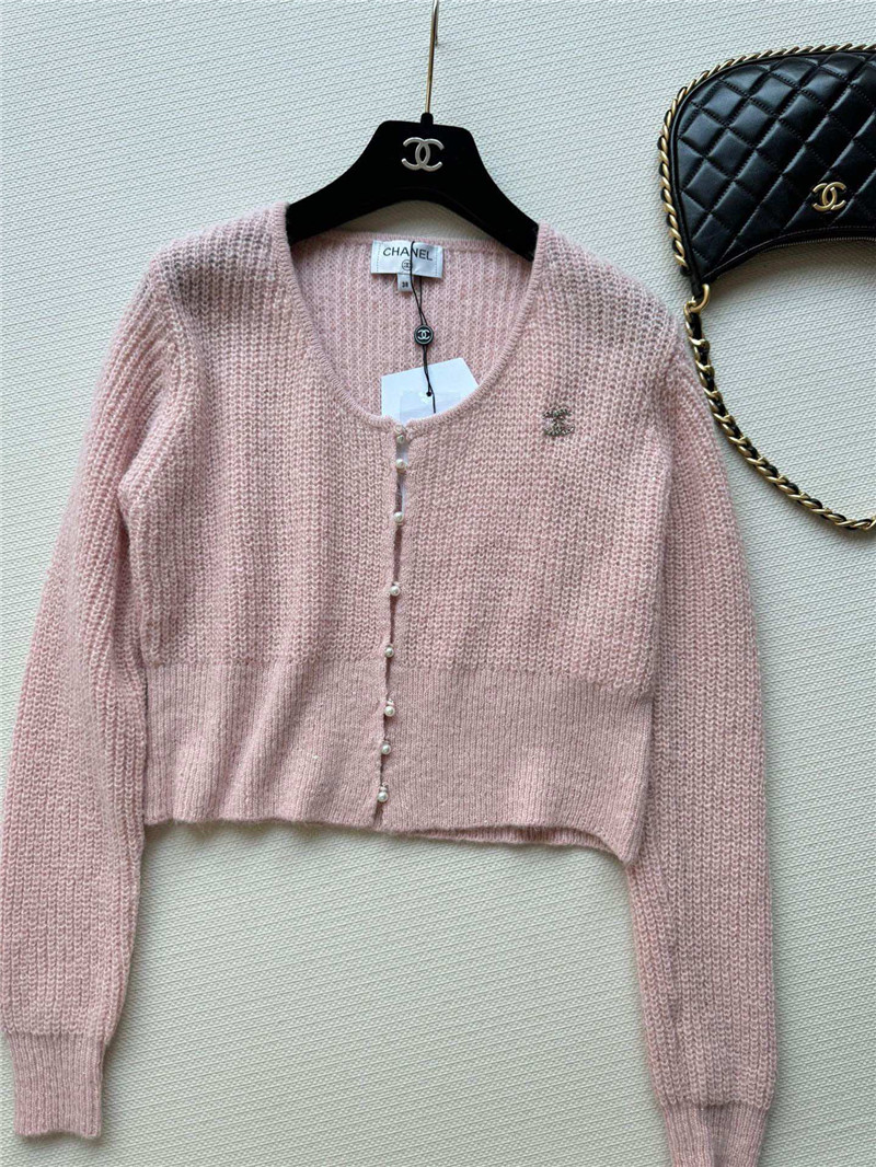 Ch**el pearl buttons rib cardigan pink