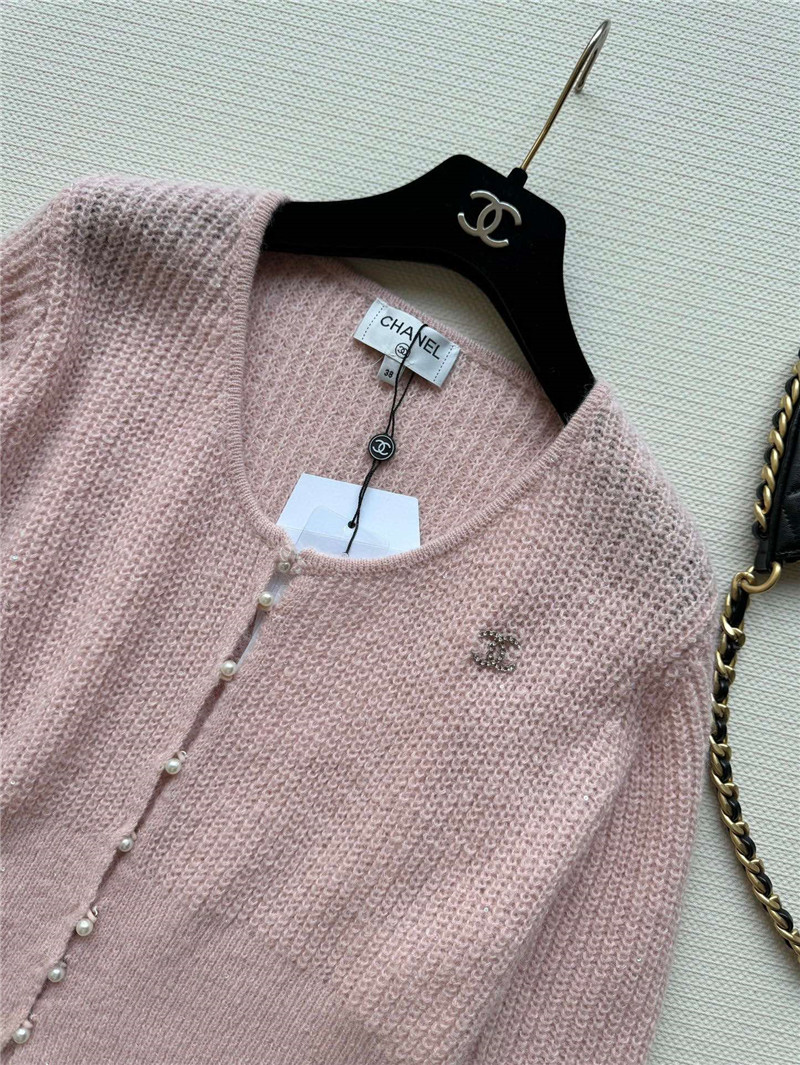 Ch**el pearl buttons rib cardigan pink