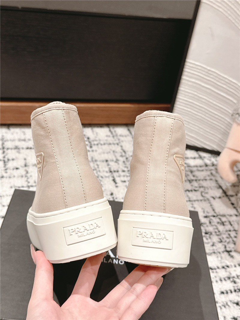 Pra*a beige high-top canvas sneakers