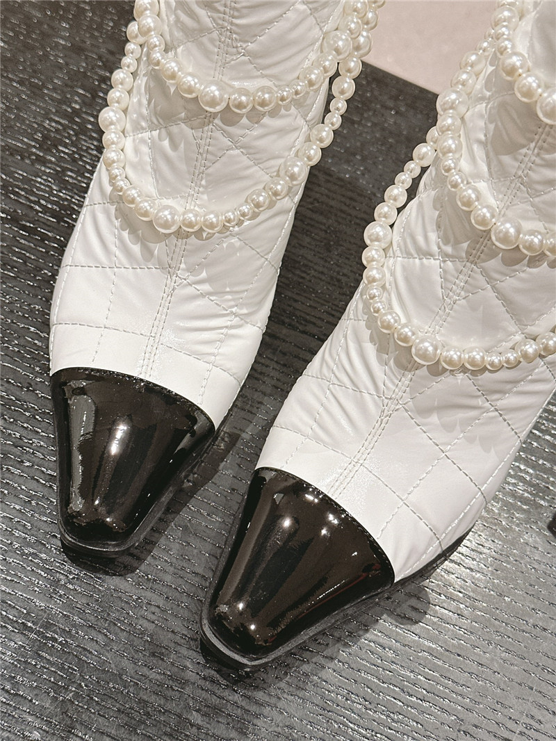 Ch**el white leather pearl ankle boots