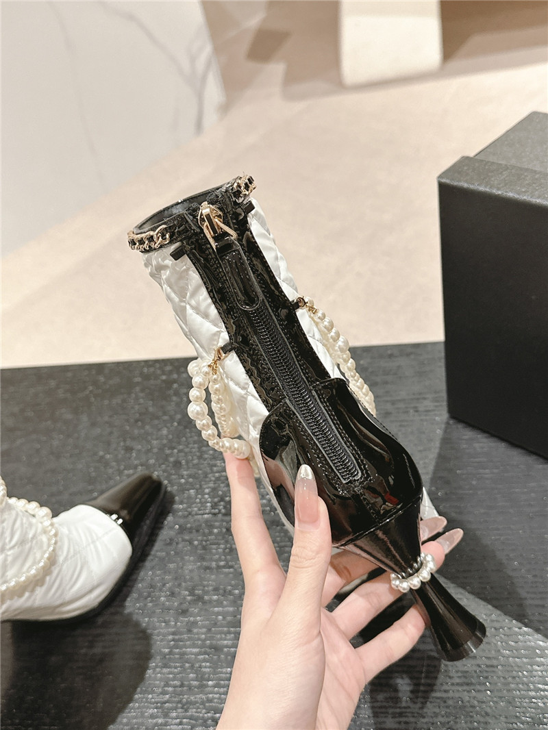 Ch**el white leather pearl ankle boots