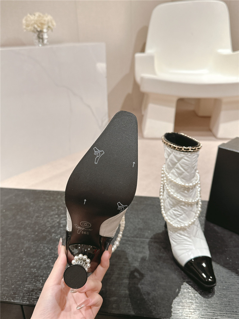 Ch**el white leather pearl ankle boots