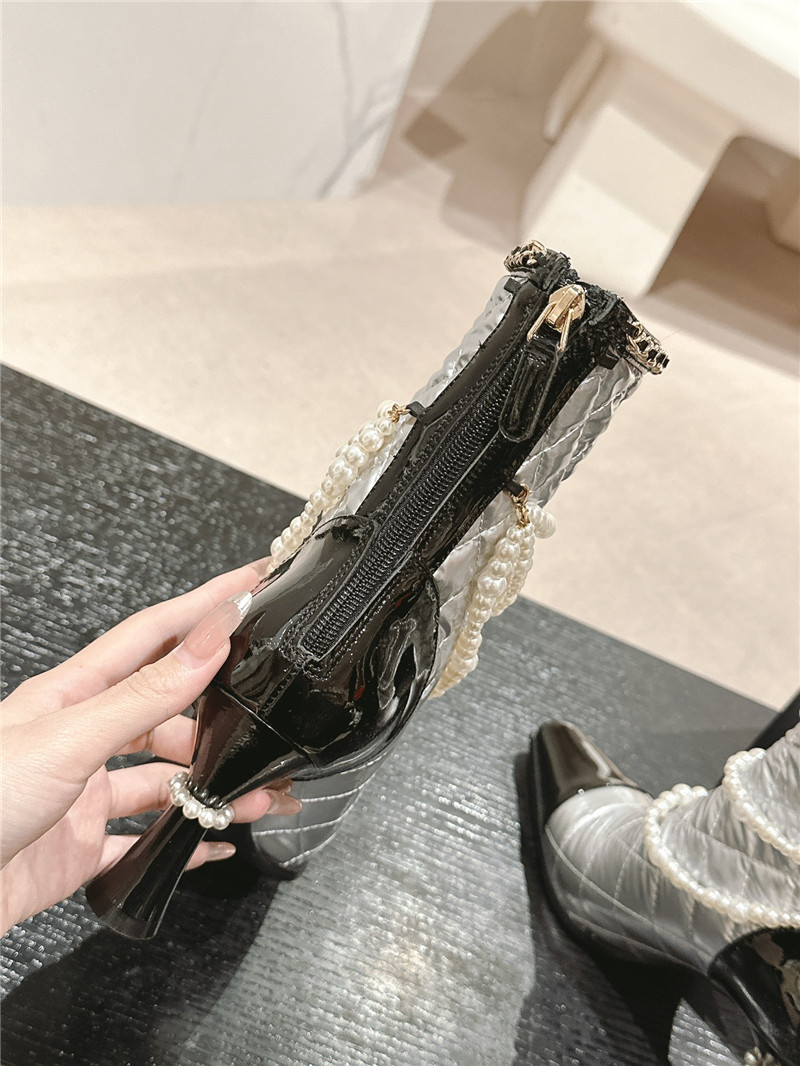 Ch**el silver leather pearl ankle boots