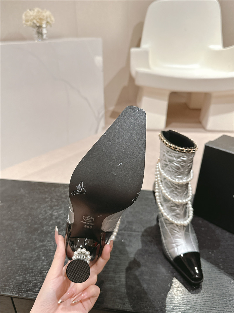 Ch**el silver leather pearl ankle boots