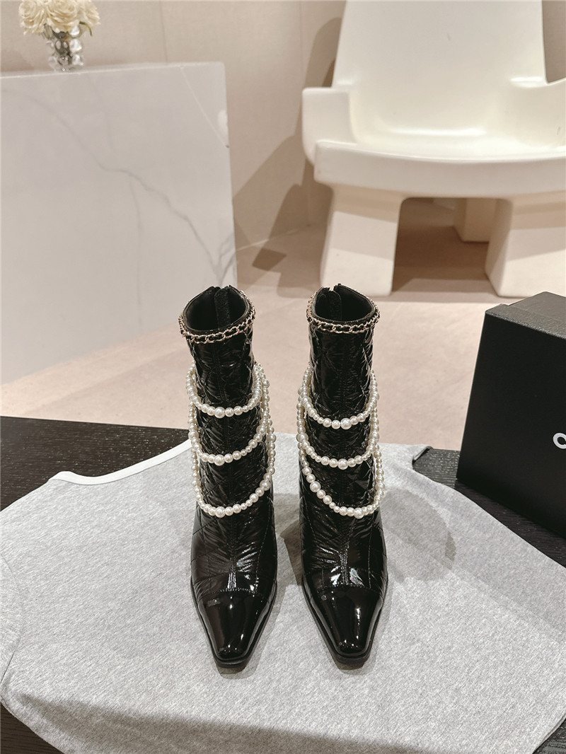Ch**el leather pearl ankle boots