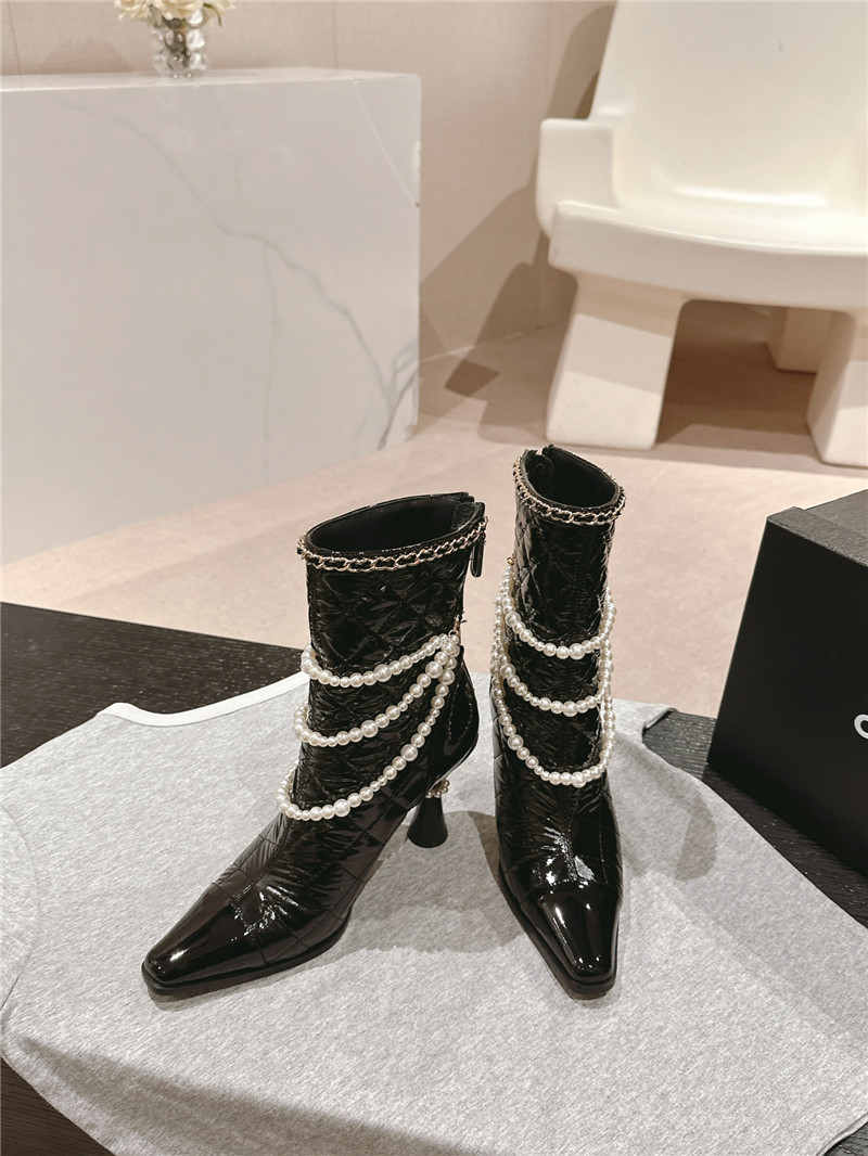 Ch**el leather pearl ankle boots