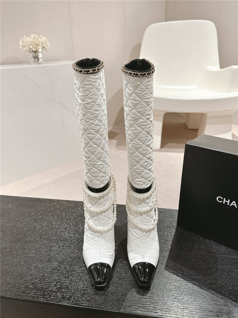 Ch**el white leather pearl high boots
