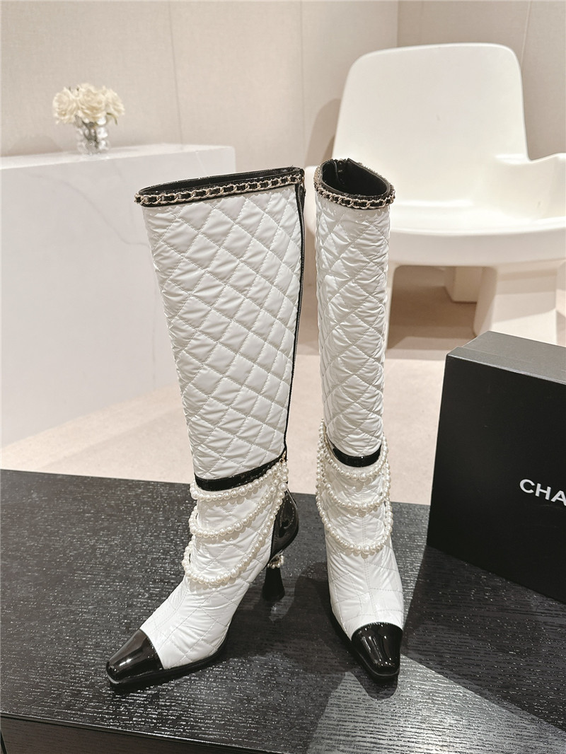 Ch**el white leather pearl high boots