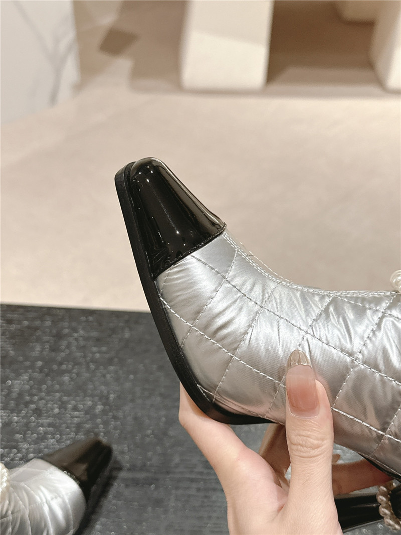 Ch**el silver leather pearl high boots