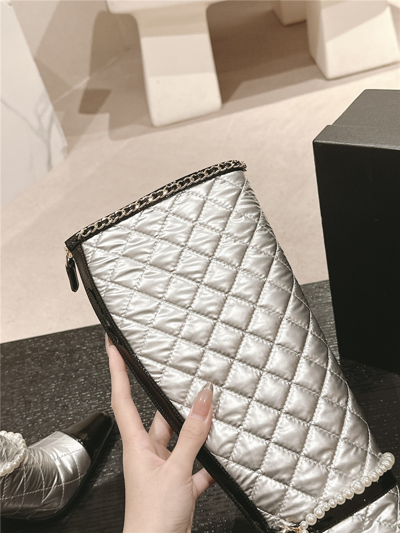 Ch**el silver leather pearl high boots