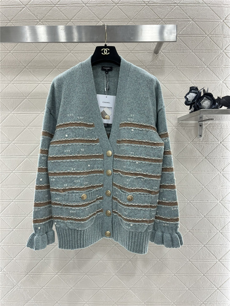 Ch**el stripe blend cashmere cardigan grey