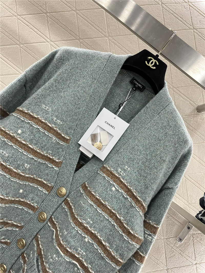 Ch**el stripe blend cashmere cardigan grey